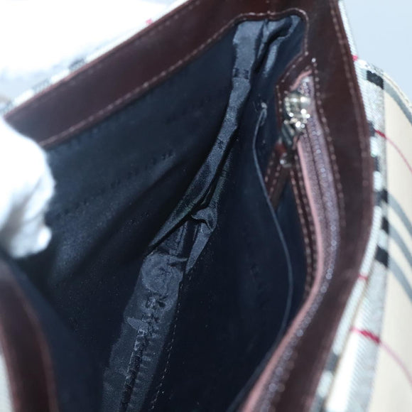 BURBERRY Nova Check Shoulder Bag Canvas Beige Silver Auth ep9235