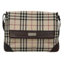 BURBERRY Nova Check Shoulder Bag Canvas Beige Silver Auth ep9235-2