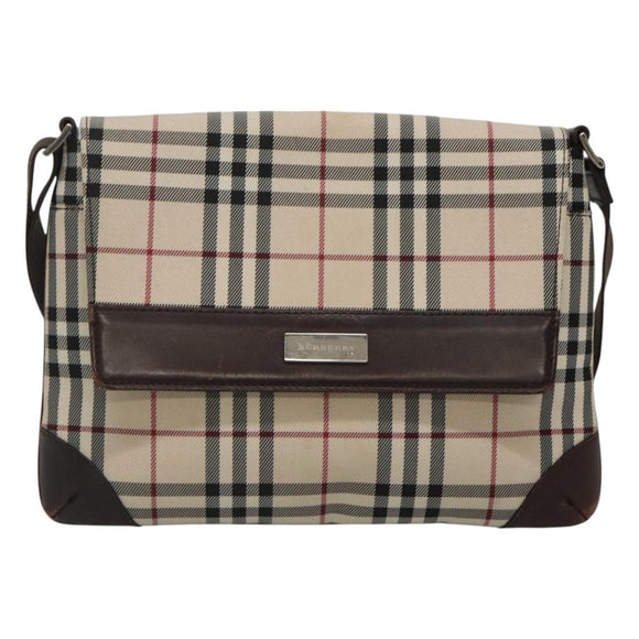 BURBERRY Nova Check Shoulder Bag Canvas Beige Silver Auth ep9235