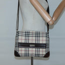BURBERRY Nova Check Shoulder Bag Canvas Beige Silver Auth ep9235-22