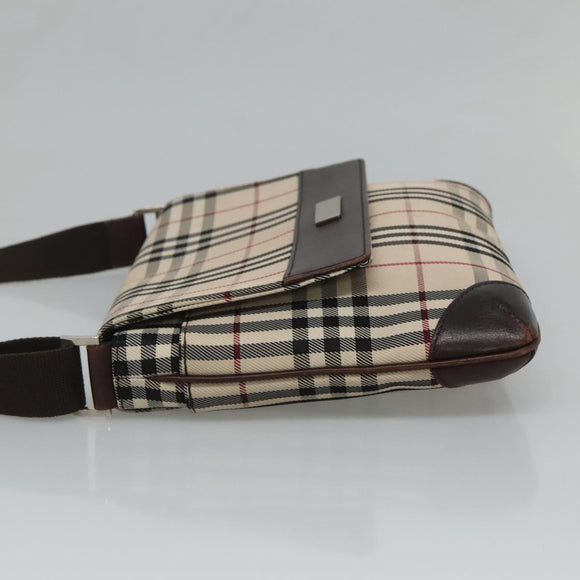 BURBERRY Nova Check Shoulder Bag Canvas Beige Silver Auth ep9235