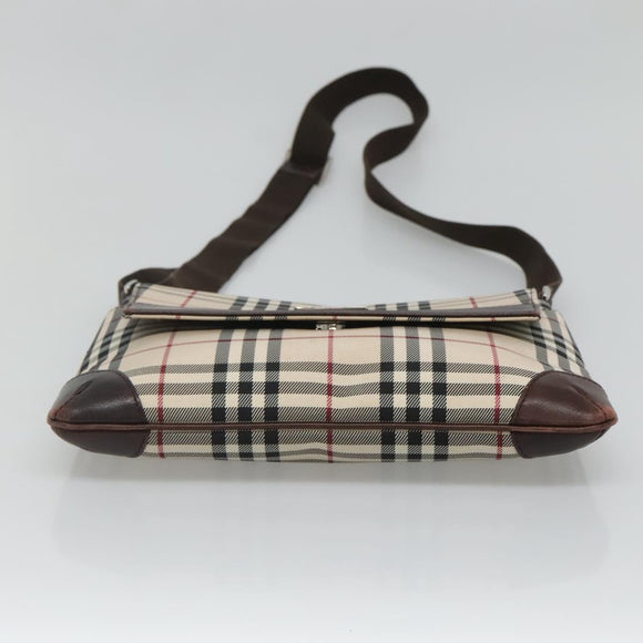 BURBERRY Nova Check Shoulder Bag Canvas Beige Silver Auth ep9235