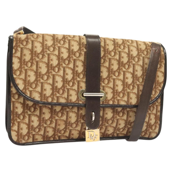 Christian Dior Trotter Canvas Shoulder Bag Brown Gold Auth ep9243
