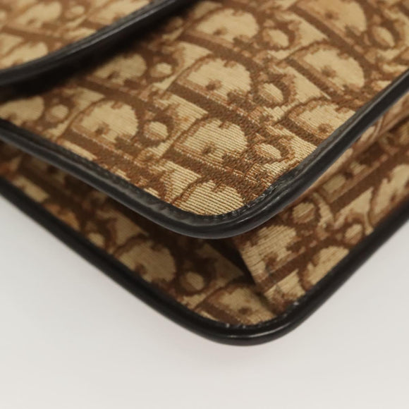 Christian Dior Trotter Canvas Shoulder Bag Brown Gold Auth ep9243