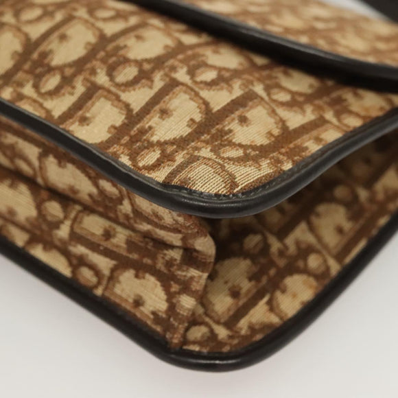 Christian Dior Trotter Canvas Shoulder Bag Brown Gold Auth ep9243