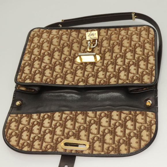 Christian Dior Trotter Canvas Shoulder Bag Brown Gold Auth ep9243