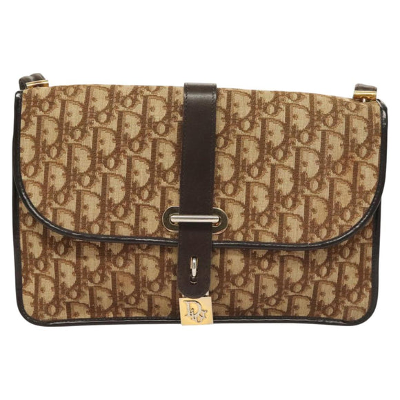 Christian Dior Trotter Canvas Shoulder Bag Brown Gold Auth ep9243
