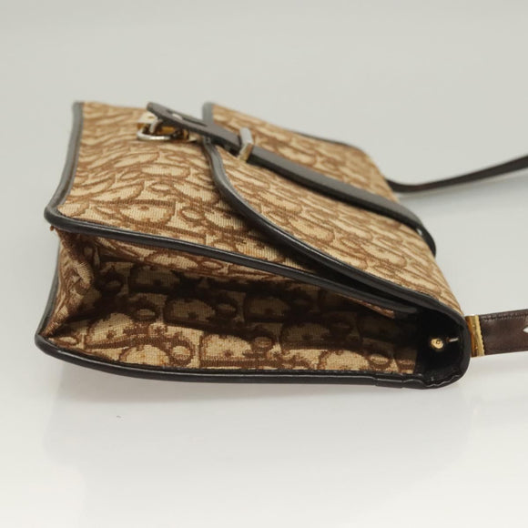 Christian Dior Trotter Canvas Shoulder Bag Brown Gold Auth ep9243