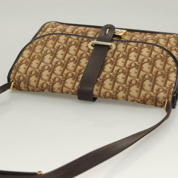 Christian Dior Trotter Canvas Shoulder Bag Brown Gold Auth ep9243