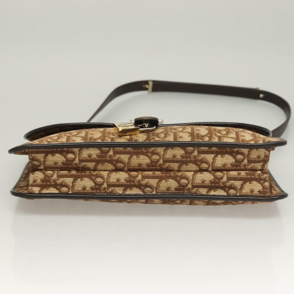 Christian Dior Trotter Canvas Shoulder Bag Brown Gold Auth ep9243