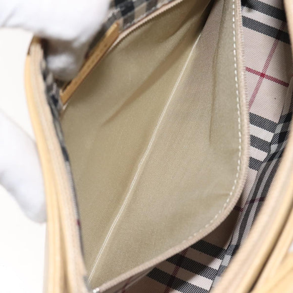 BURBERRY Shoulder Bag Leather Beige Gold Auth ep9244