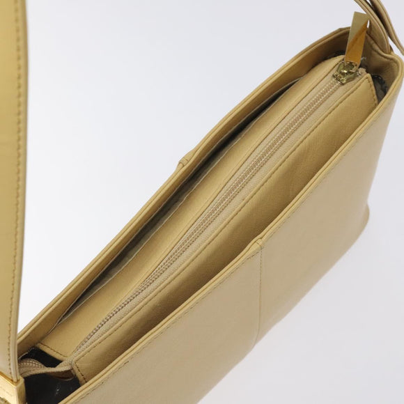 BURBERRY Shoulder Bag Leather Beige Gold Auth ep9244