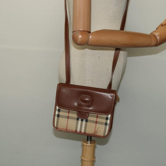 Burberrys Nova Check Shoulder Bag PVC Beige Gold Auth ep9252