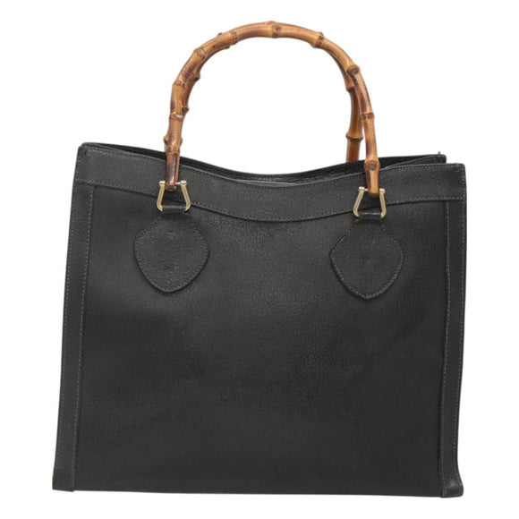 GUCCI Bamboo Hand Bag Leather Black Gold 002 1186 0260 Auth ep9257