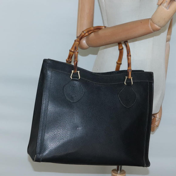 GUCCI Bamboo Hand Bag Leather Black Gold 002 1186 0260 Auth ep9257