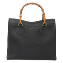 GUCCI Bamboo Hand Bag Leather Black Gold 002 1186 0260 Auth ep9257-2