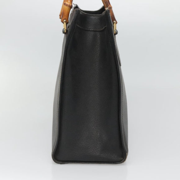 GUCCI Bamboo Hand Bag Leather Black Gold 002 1186 0260 Auth ep9257