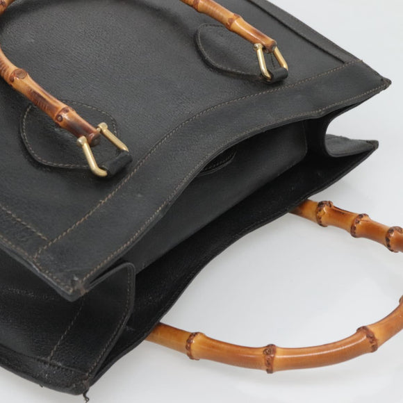 GUCCI Bamboo Hand Bag Leather Black Gold 002 1186 0260 Auth ep9257
