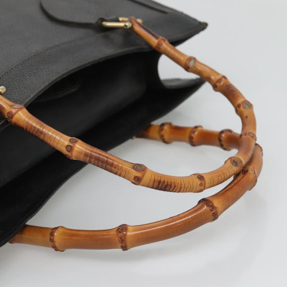 GUCCI Bamboo Hand Bag Leather Black Gold 002 1186 0260 Auth ep9257