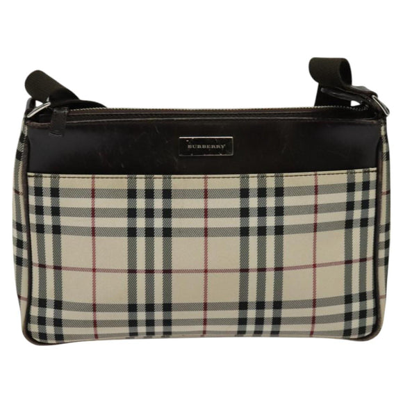BURBERRY Nova Check Shoulder Bag Canvas Beige Silver Auth ep9259