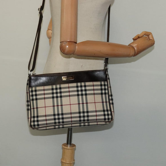 BURBERRY Nova Check Shoulder Bag Canvas Beige Silver Auth ep9259