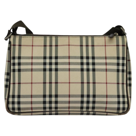 BURBERRY Nova Check Shoulder Bag Canvas Beige Silver Auth ep9259