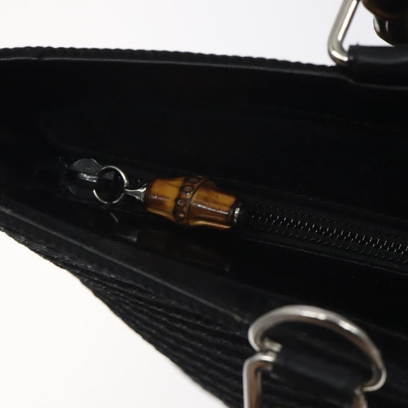 GUCCI Bamboo Hand Bag Nylon Black Silver 000 2058 0540 5 Auth ep9267