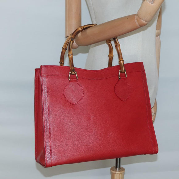GUCCI Bamboo Hand Bag Leather Red Gold 002 2853 0260 0 Auth ep9268