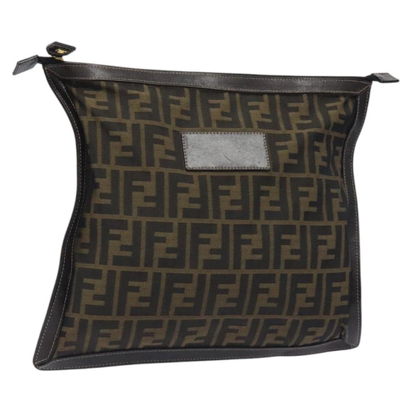 FENDI Zucca Canvas Pouch Black Brown Auth ep9276