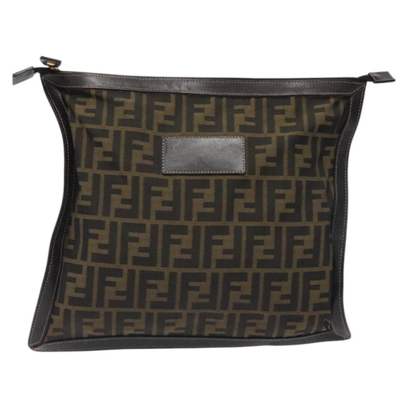 FENDI Zucca Canvas Pouch Black Brown Auth ep9276