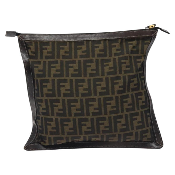 FENDI Zucca Canvas Pouch Black Brown Auth ep9276