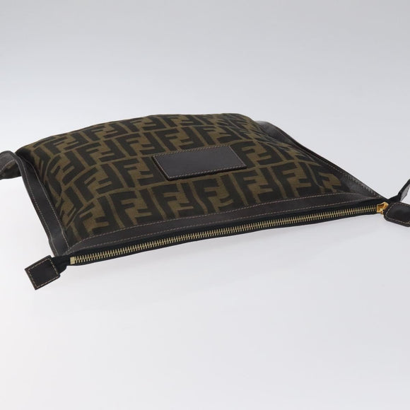 FENDI Zucca Canvas Pouch Black Brown Auth ep9276