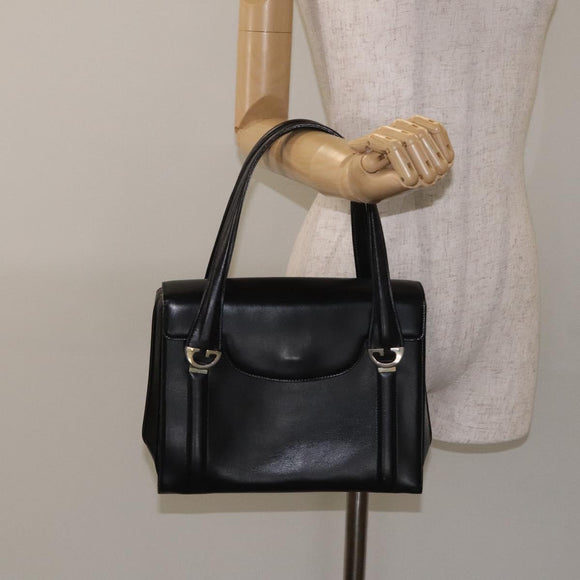 GUCCI Hand Bag Leather Black Gold Auth ep9297