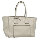 PRADA Tote Bag Leather White Silver Auth ep9305-1