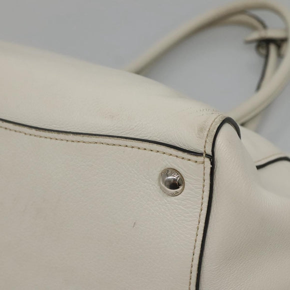 PRADA Tote Bag Leather White Silver Auth ep9305