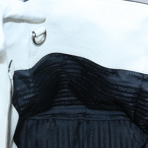 PRADA Tote Bag Leather White Silver Auth ep9305