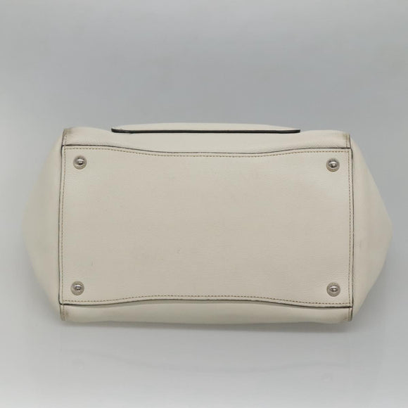 PRADA Tote Bag Leather White Silver Auth ep9305