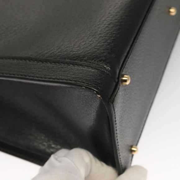 GUCCI Bamboo Hand Bag Leather Black Gold 002 0260 Auth ep9314