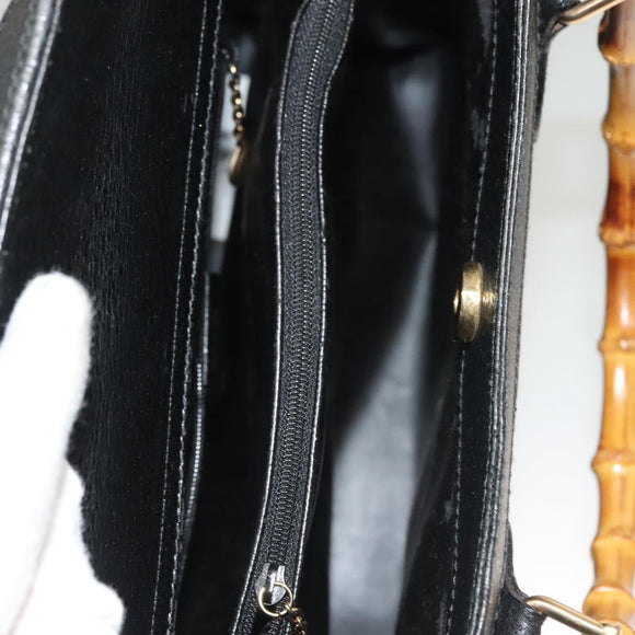 GUCCI Bamboo Hand Bag Leather Black Gold 002 0260 Auth ep9314