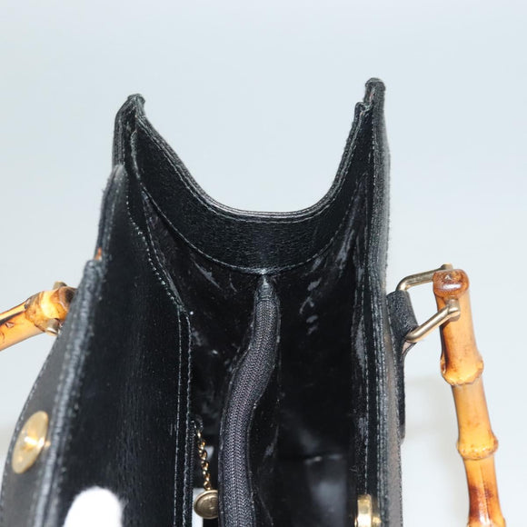 GUCCI Bamboo Hand Bag Leather Black Gold 002 0260 Auth ep9314