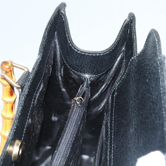 GUCCI Bamboo Hand Bag Leather Black Gold 002 0260 Auth ep9314