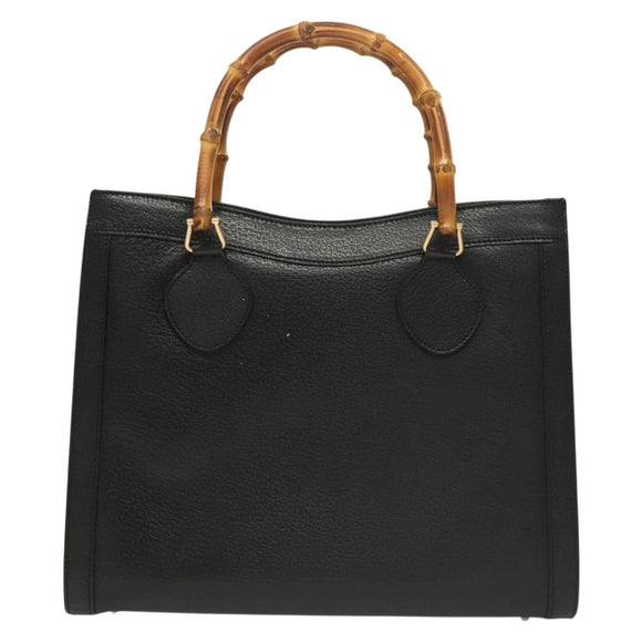 GUCCI Bamboo Hand Bag Leather Black Gold 002 0260 Auth ep9314