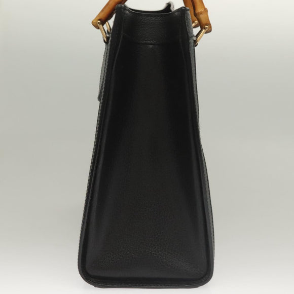 GUCCI Bamboo Hand Bag Leather Black Gold 002 0260 Auth ep9314