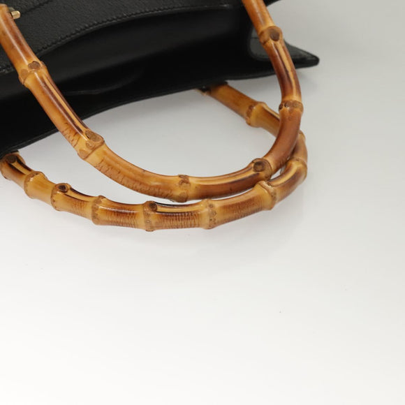 GUCCI Bamboo Hand Bag Leather Black Gold 002 0260 Auth ep9314