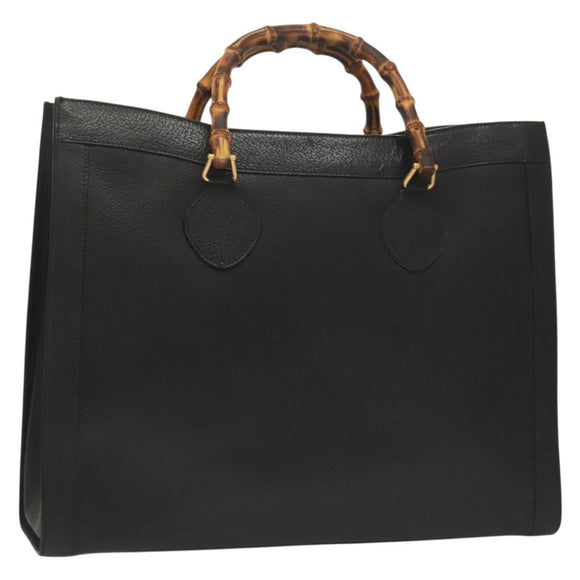GUCCI Bamboo Hand Bag Leather Black Gold 002 1186 0259 Auth ep9321