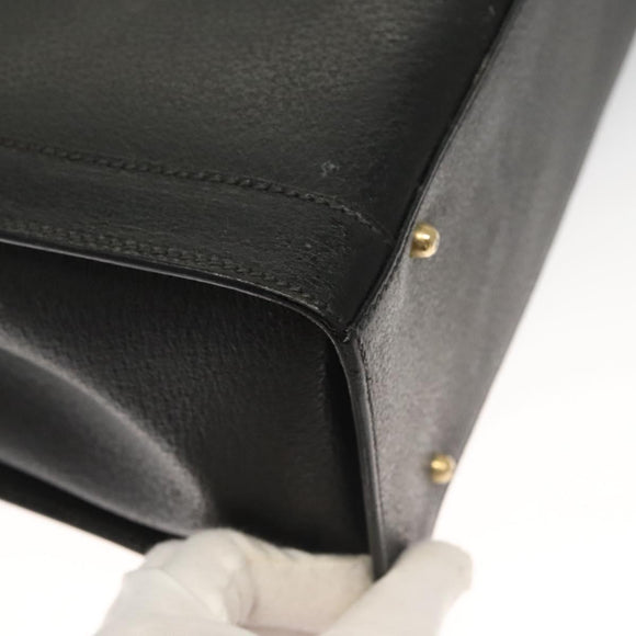 GUCCI Bamboo Hand Bag Leather Black Gold 002 1186 0259 Auth ep9321