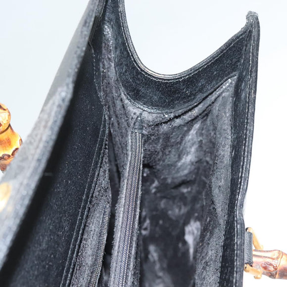 GUCCI Bamboo Hand Bag Leather Black Gold 002 1186 0259 Auth ep9321