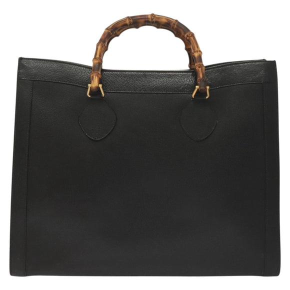 GUCCI Bamboo Hand Bag Leather Black Gold 002 1186 0259 Auth ep9321