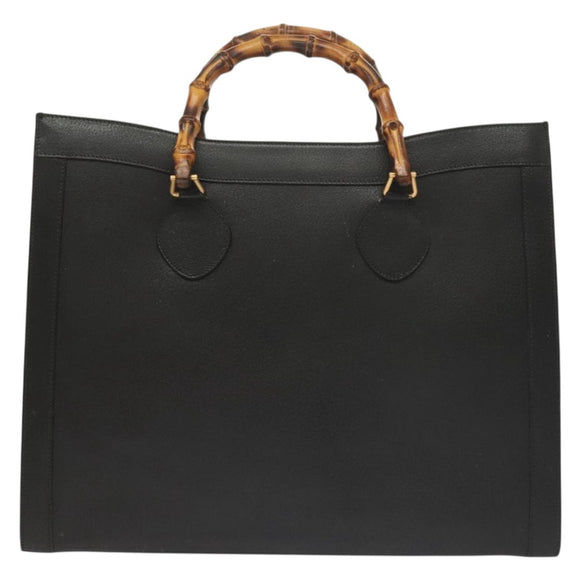 GUCCI Bamboo Hand Bag Leather Black Gold 002 1186 0259 Auth ep9321