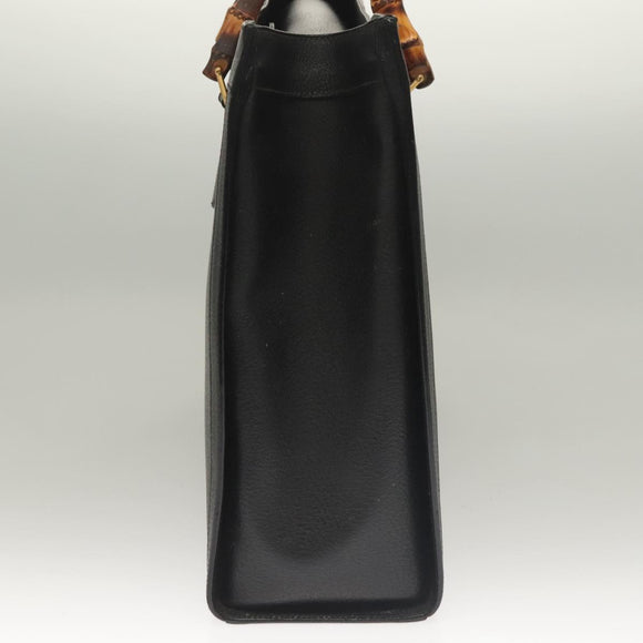 GUCCI Bamboo Hand Bag Leather Black Gold 002 1186 0259 Auth ep9321